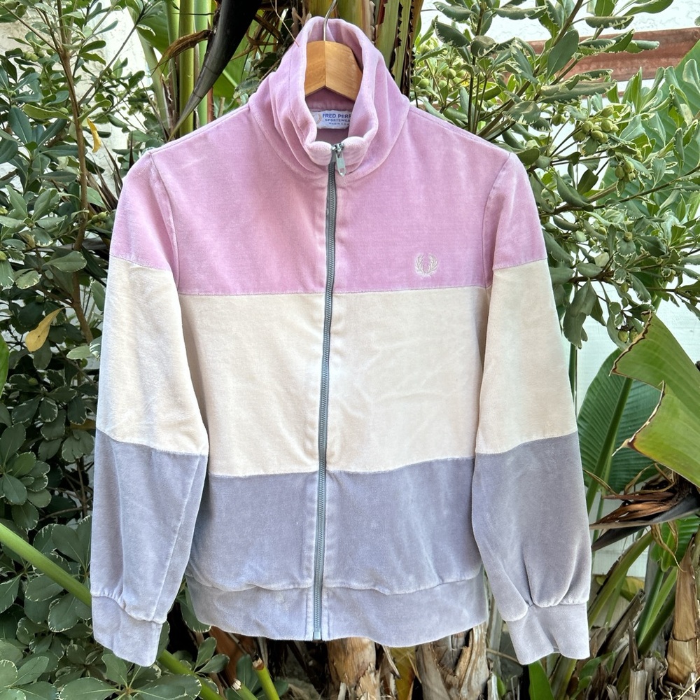 Vintage 80s Fred Perry Velour Track Jacket Colorblock Zip Up S